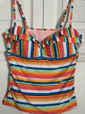 Striped Ruffle Tankini Swimsuit Top- Multicolor
